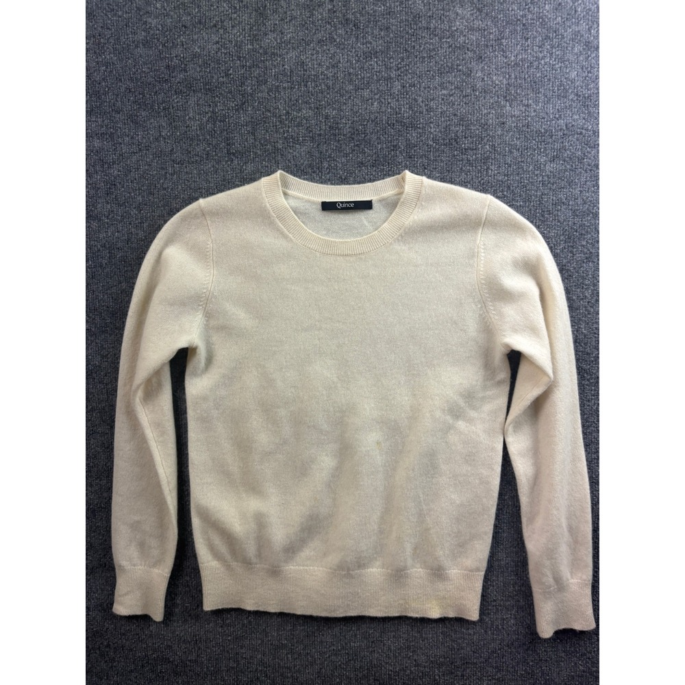 Quince Cashmere Crewneck Sweater Womens Small Ivory Cream Long Sleeve Knit